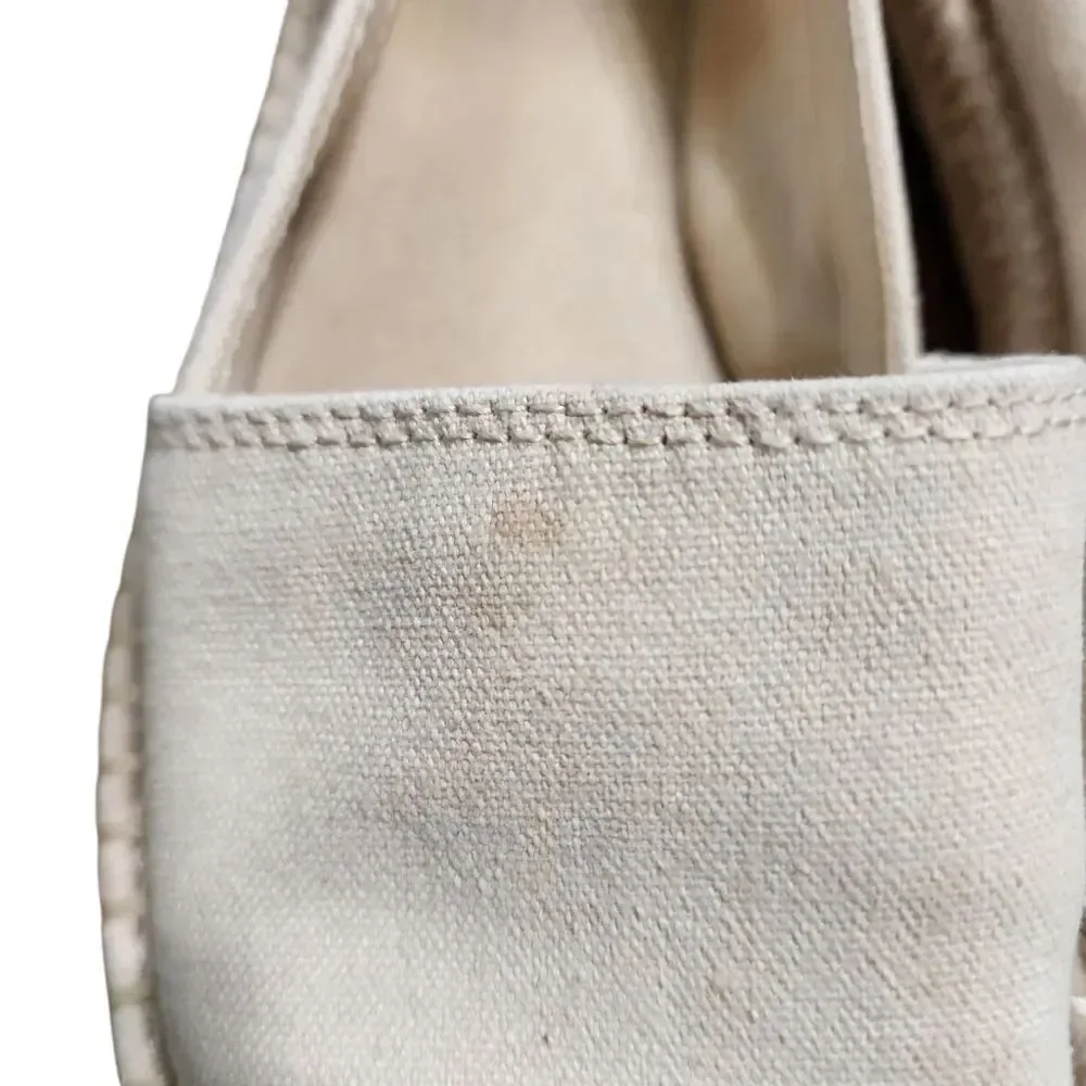 a new day Slip On Shoes 9 Cream Canvas Black Faux Suede Almond Toe Espadrilles